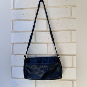 Stone Mountain Black Leather Shoulder Bag – Vintage 90s Crossbody Purse